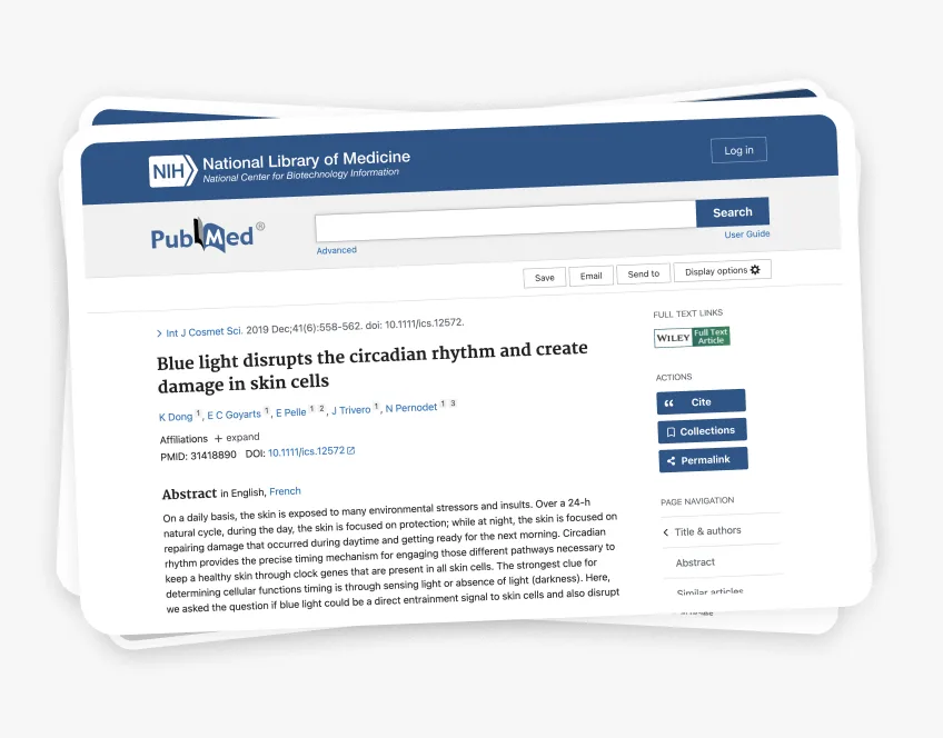 A stack of peer-reviewed skin-science papers on PubMed